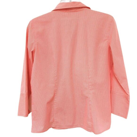 Cato Orange Checked Blouse 🧡🤍 Button Down Shacket Small 3/4 Sleeve Lightweight - Picture 10 of 15